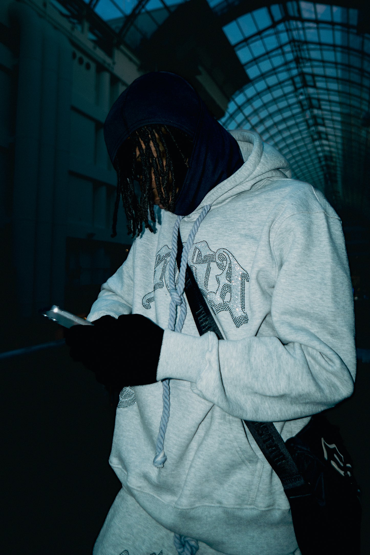 S.O.S Rhinestone Hoodie (Gray)