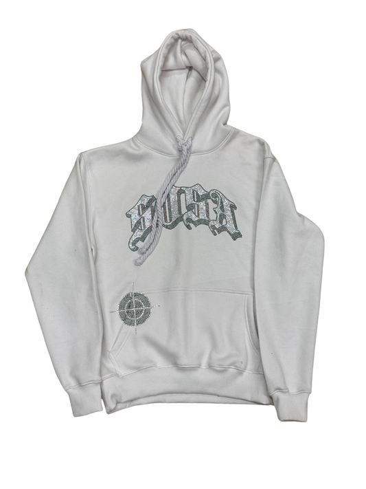 S.O.S Rhinestone Hoodie (White)