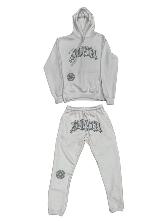 S.O.S Rhinestone Tracksuit (White)